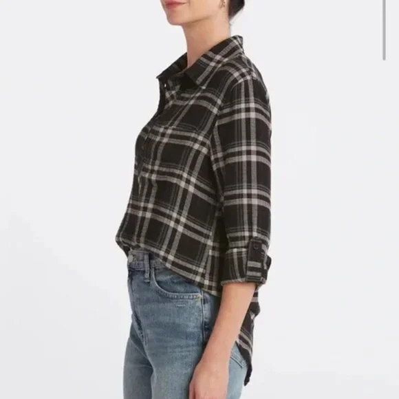 Cosmic Blue Love Maci Relaxed Plaid Top Women's Size L - Picture 2 of 10